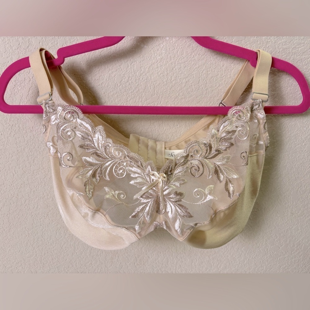 NWOT Soma Beige Signature Lace Unlined Perfect Coverage Underwire Bra 36DD